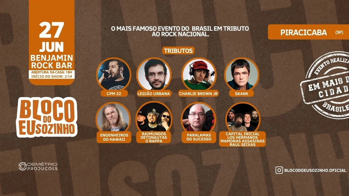 Bloco do Eu Sozinho: Tributo ao Rock Nacional em Piracicaba