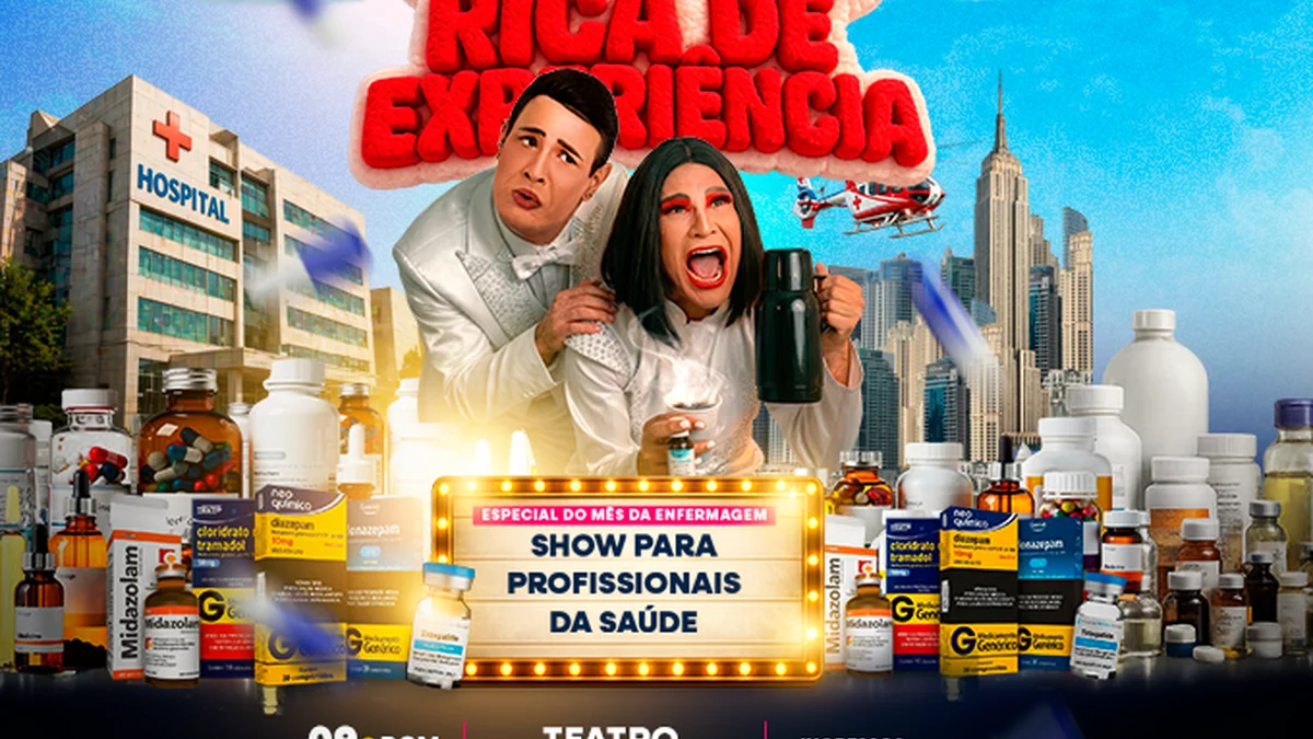 Diego Besou e a Enfermeira Jussara em 'Rica de Experiência' no Teatro do Engenho