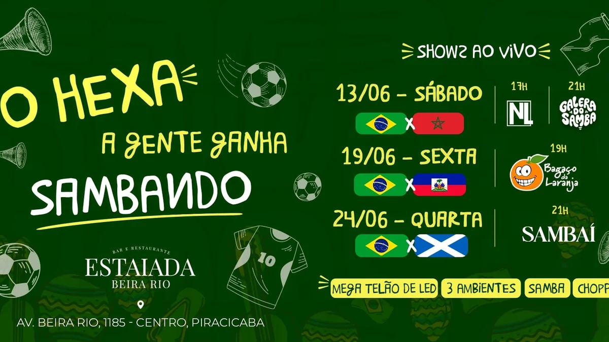Copa Estaiada Beira Rio: Samba e Chopp com Galera do Samba, Bagaço da Laranja e Sambaí em Piracicaba
